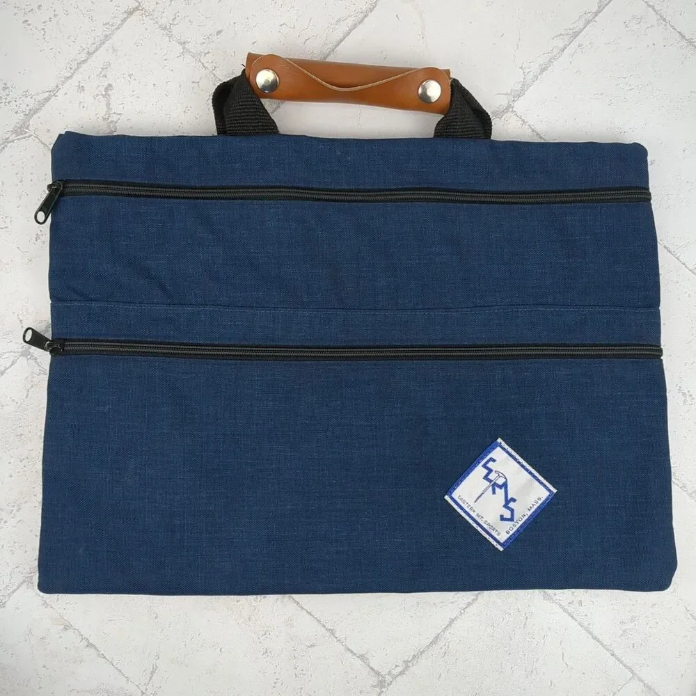 VTG EMS Eastern Mountain Sports Blue Canvas Briefcase Bag 1960s 1970s Logo